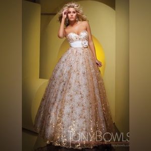 Tony Bowls White & Gold Ballgown